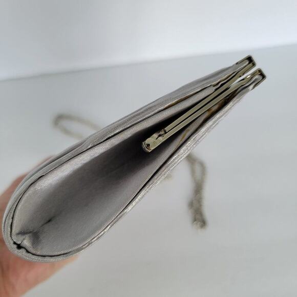 Charming Charlie Silver Ruched Satin Clutch Formal Jeweled Evening Bag - Picture 11 of 12